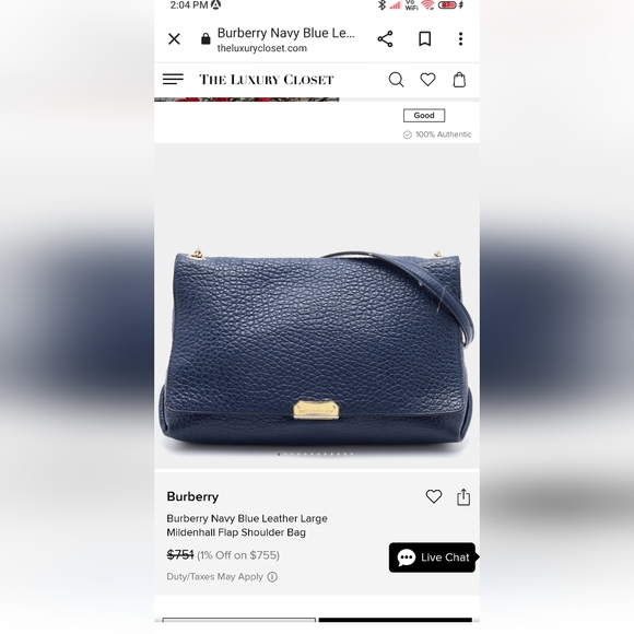 Authenticated Burberry Signature Grain Large Mildenhall Shoulder Bag in Blue - Picture 2 of 16